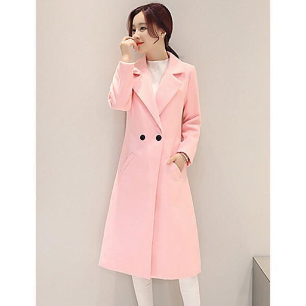 Fall Winter Going out Casual Women's Coat Solid Color Suit Collar Long Sleeve Long Section Maone Overcoat More Colors