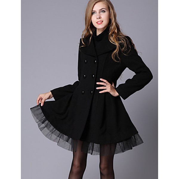 New Women Slim Fit double-breasted wool Trench Coat Casual Outwear