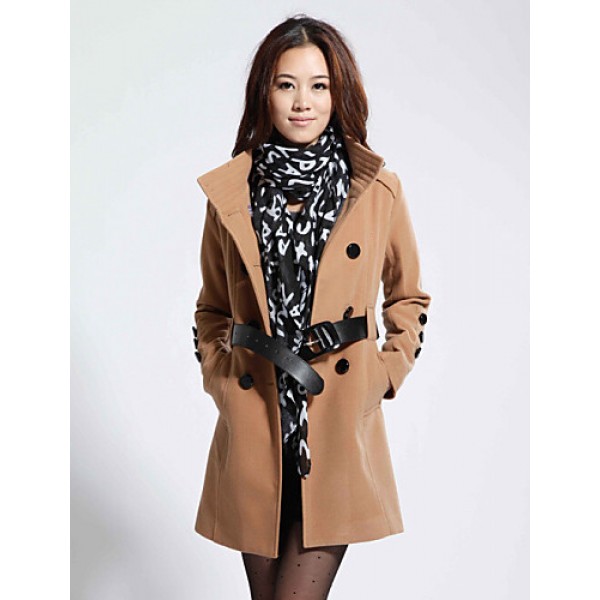 Women's Vintage/Work Thick Long Sleeve Long Coat (Cotton/Wool Blends)