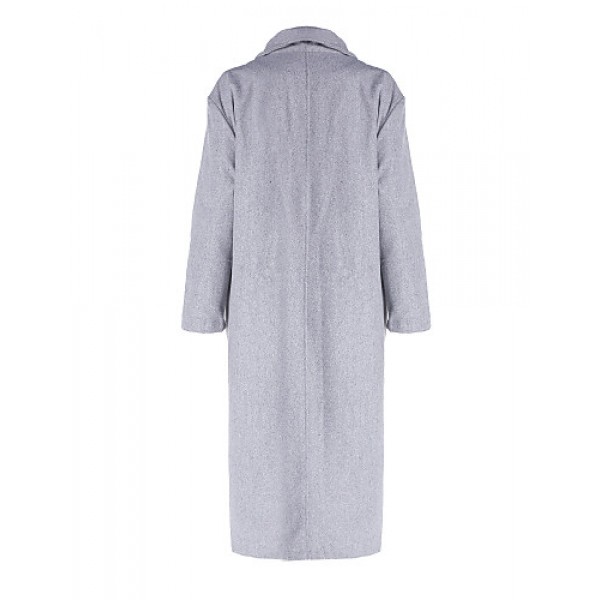 Women's Coat,Solid Shirt Collar Long Sleeve Winter Gray Wool Opaque